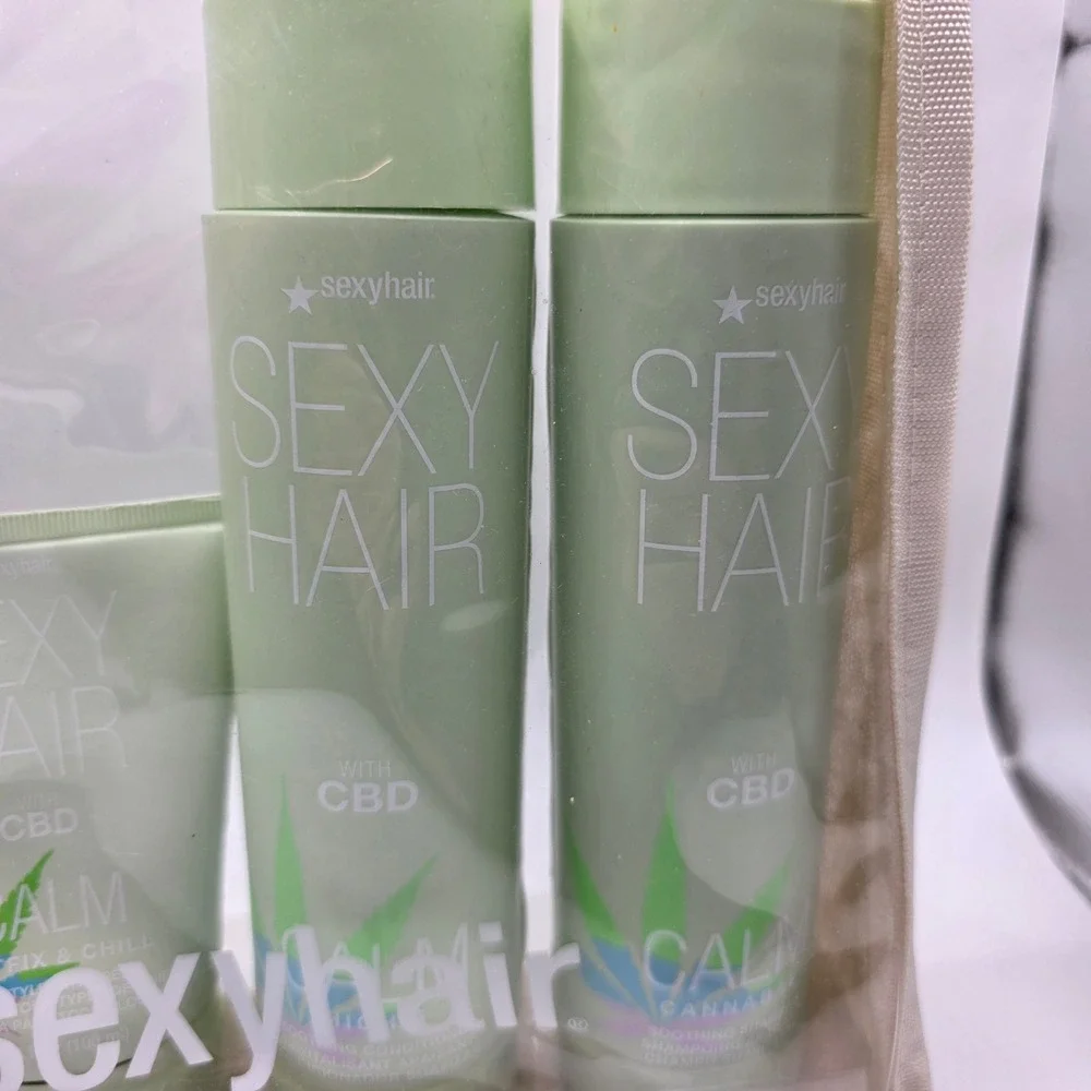 Sexy Hair Calm CBD 5 Piece Travel Set Shampoo Conditioner Oil Dry Creme New